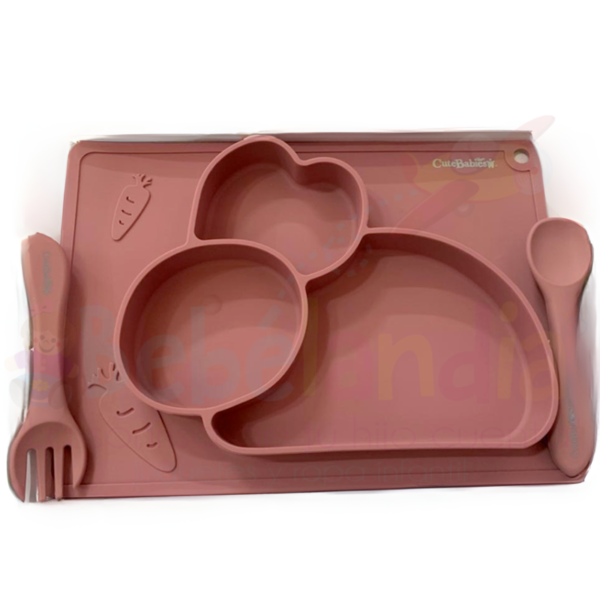 Plato y Set de Cubiertos en Silicon p/ bebés